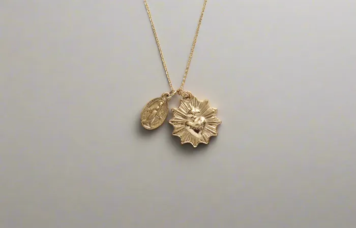 TheLittleCatholic Necklaces The Little Sacred Heart and Miraculous Medal Necklace in 14k Gold