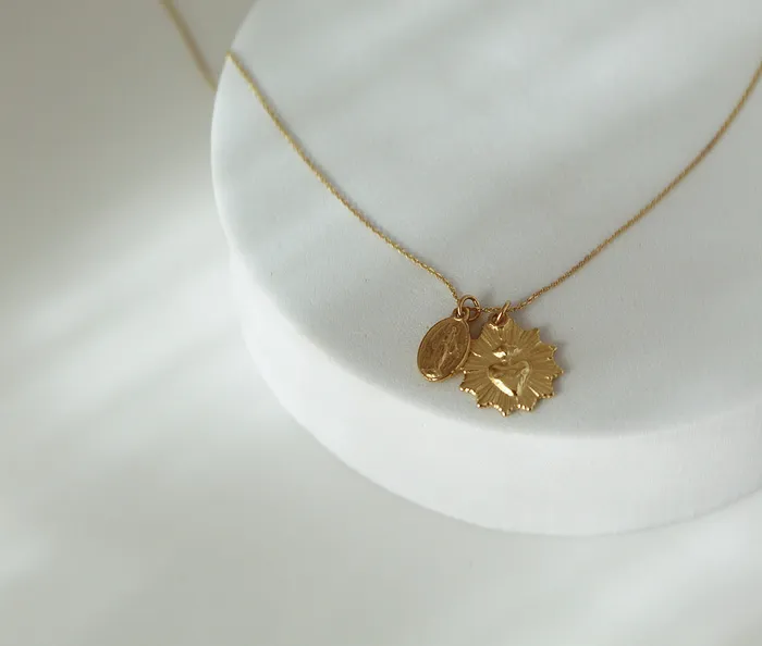 TheLittleCatholic Necklaces The Little Sacred Heart and Miraculous Medal Necklace in 14k Gold
