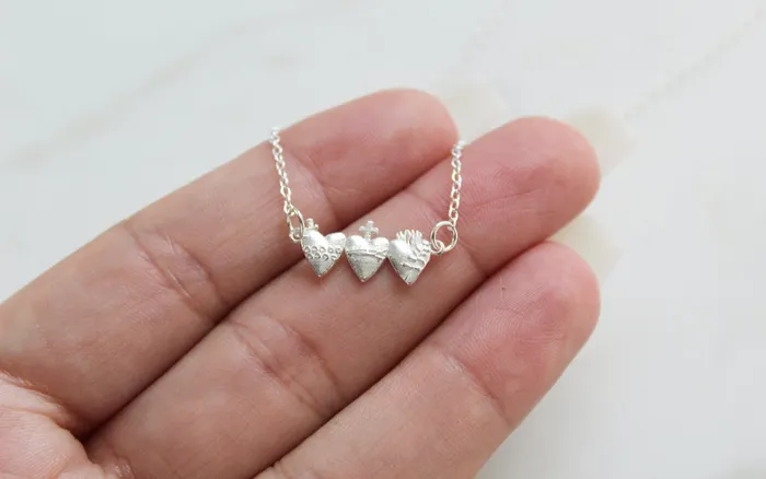 TheLittleCatholic Rings Holy Family Hearts in Sterling Silver Tiny Version
