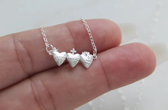 TheLittleCatholic Rings Holy Family Hearts in Sterling Silver Tiny Version
