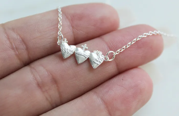 TheLittleCatholic Rings Holy Family Hearts in Sterling Silver Tiny Version