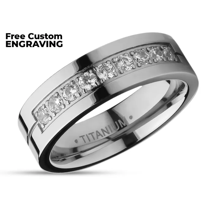 Titanium Wedding Ring CZ Wedding Ring Engagement Ring Silver Titanium Ring Engagement Clean Casting Jewelry Rings