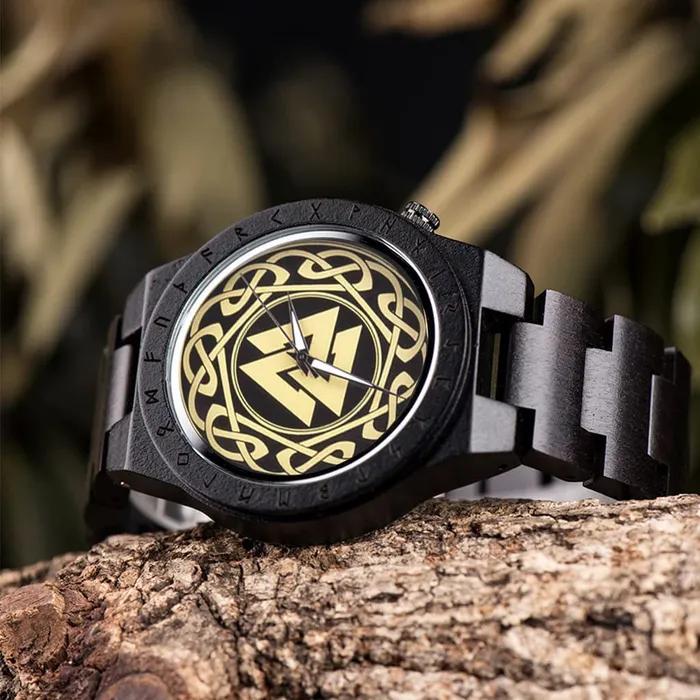 Valhalla Vikings WOODEN VIKING WATCH WITH VALKNUT SYMBOL Watches