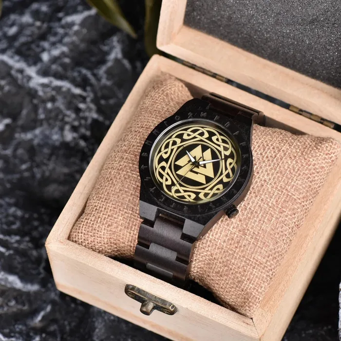 Valhalla Vikings WOODEN VIKING WATCH WITH VALKNUT SYMBOL Watches