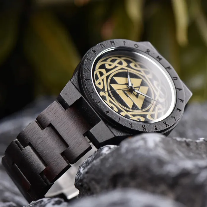 Valhalla Vikings WOODEN VIKING WATCH WITH VALKNUT SYMBOL Watches