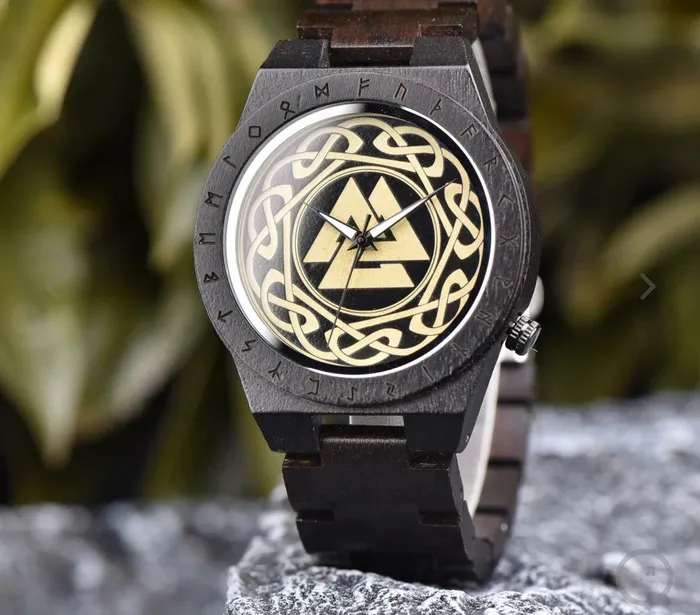 Valhalla Vikings WOODEN VIKING WATCH WITH VALKNUT SYMBOL Watches