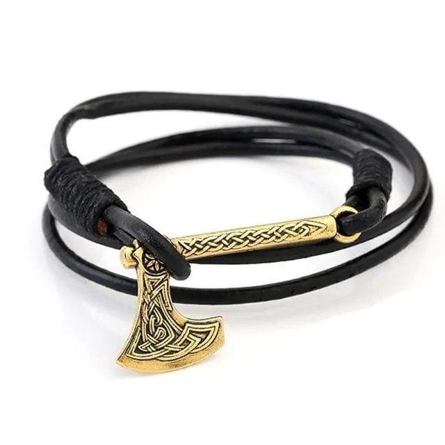 Viking Leather Bracelet Nordic Axe Valhalla Vikings Bracelets