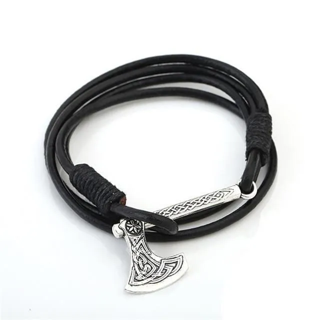 Viking Leather Bracelet Nordic Axe Valhalla Vikings Bracelets