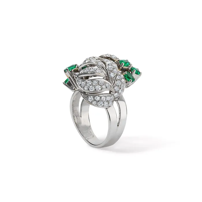 Vintage Diamond and Emerald Floral Motif Ring SG Vintage Rings
