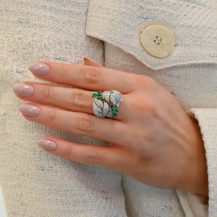 Vintage Diamond and Emerald Floral Motif Ring SG Vintage Rings